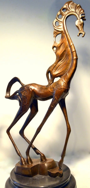 Cheval syréaliste en bronze avec signature de l'artiste - hommage à S. Dali