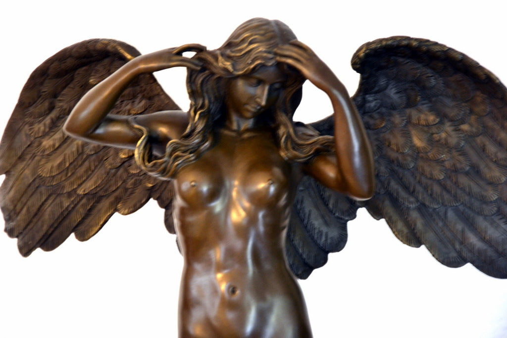 Large bronze angel signed Weinmann on marble base