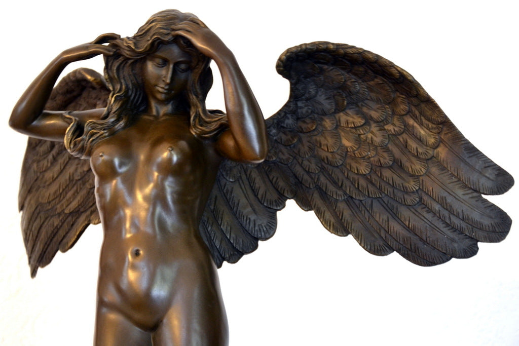 Large bronze angel signed Weinmann on marble base
