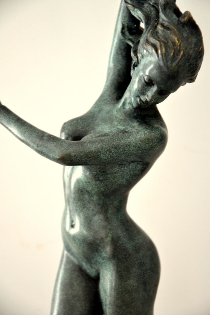 Jugendstil Akt -Bronzeskulptur signiert Frishmuth auf Marmorsockel