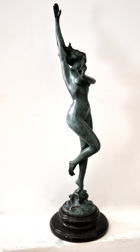 Jugendstil Akt -Bronzeskulptur signiert Frishmuth auf Marmorsockel