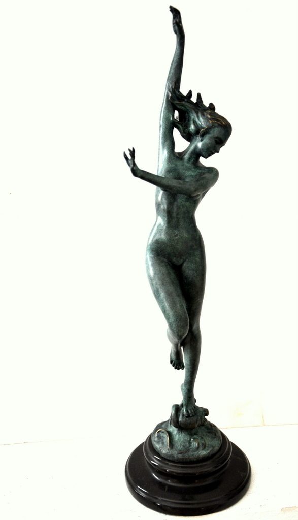Jugendstil Akt -Bronzeskulptur signiert Frishmuth auf Marmorsockel