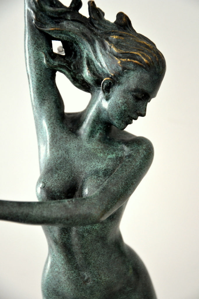 Jugendstil Akt -Bronzeskulptur signiert Frishmuth auf Marmorsockel