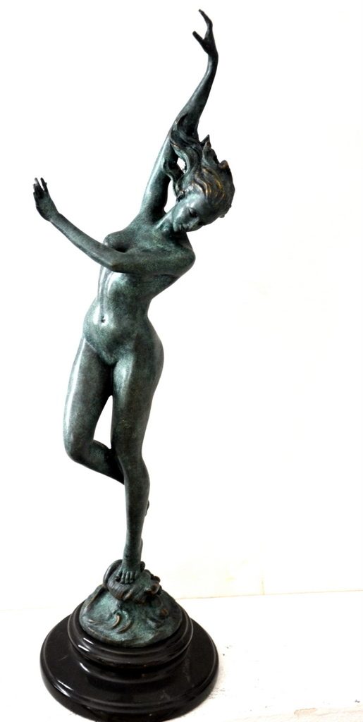 Jugendstil Akt -Bronzeskulptur signiert Frishmuth auf Marmorsockel