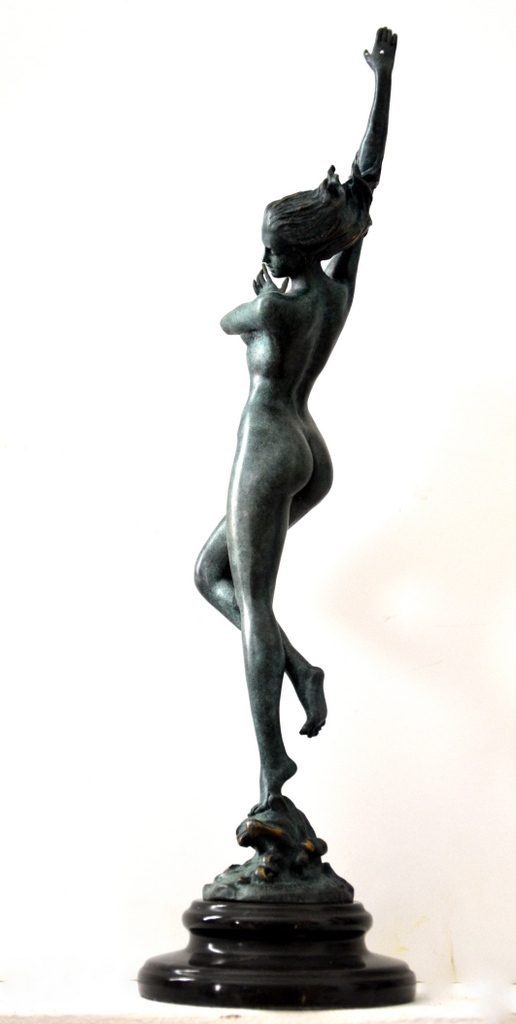Jugendstil Akt -Bronzeskulptur signiert Frishmuth auf Marmorsockel