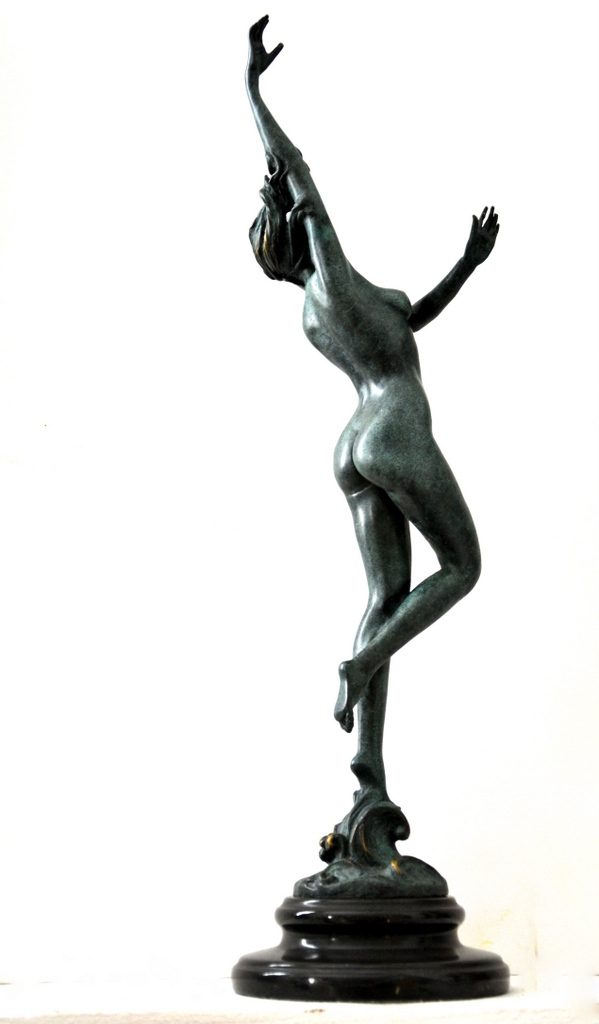 Jugendstil Akt -Bronzeskulptur signiert Frishmuth auf Marmorsockel