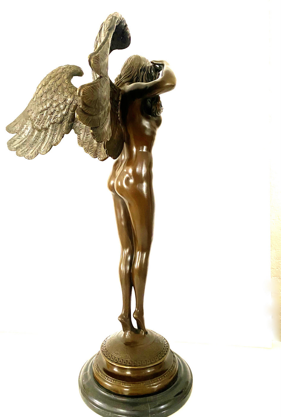 Large bronze angel signed Weinmann on marble base