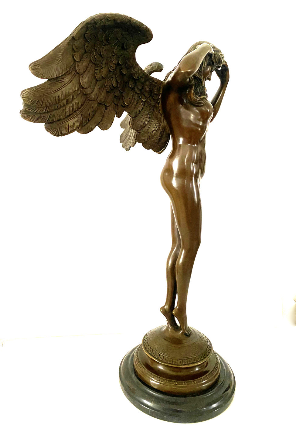 Large bronze angel signed Weinmann on marble base