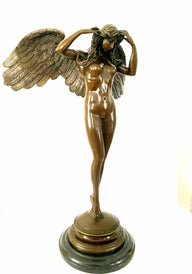 Large bronze angel signed Weinmann on marble base