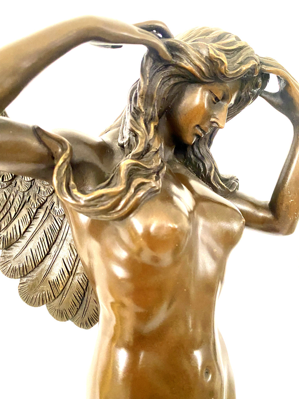 Large bronze angel signed Weinmann on marble base