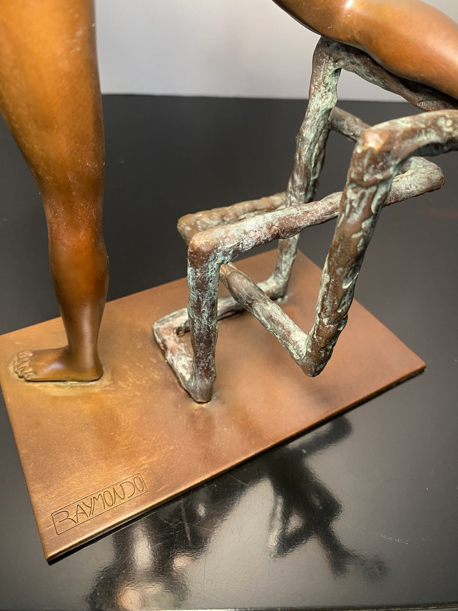 Stilvolle Künstler Bronze Akt auf gemetrischer Abstraktion signiertRaymondo