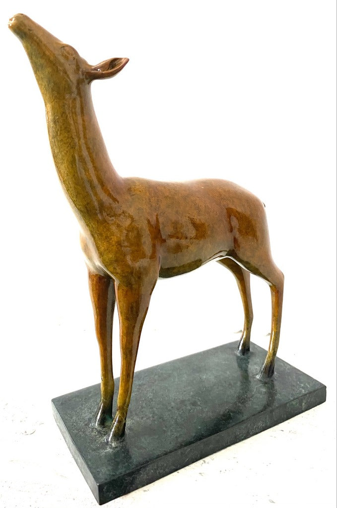 Bronze figure - deer on bronze plate with artist signature Milo
