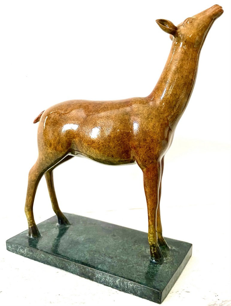 Bronze figure - deer on bronze plate with artist signature Milo