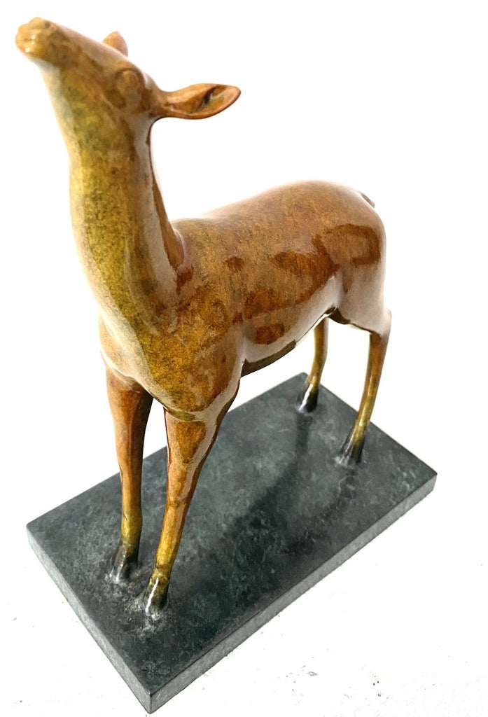 Bronze figure - deer on bronze plate with artist signature Milo