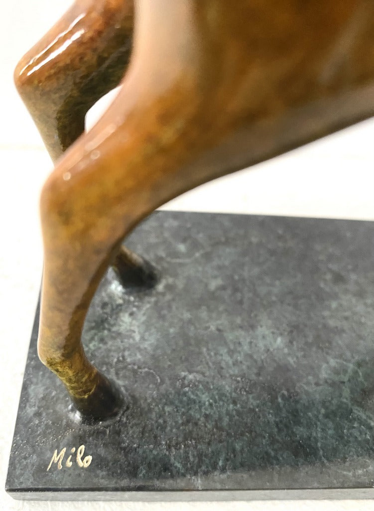 Bronze figure - deer on bronze plate with artist signature Milo