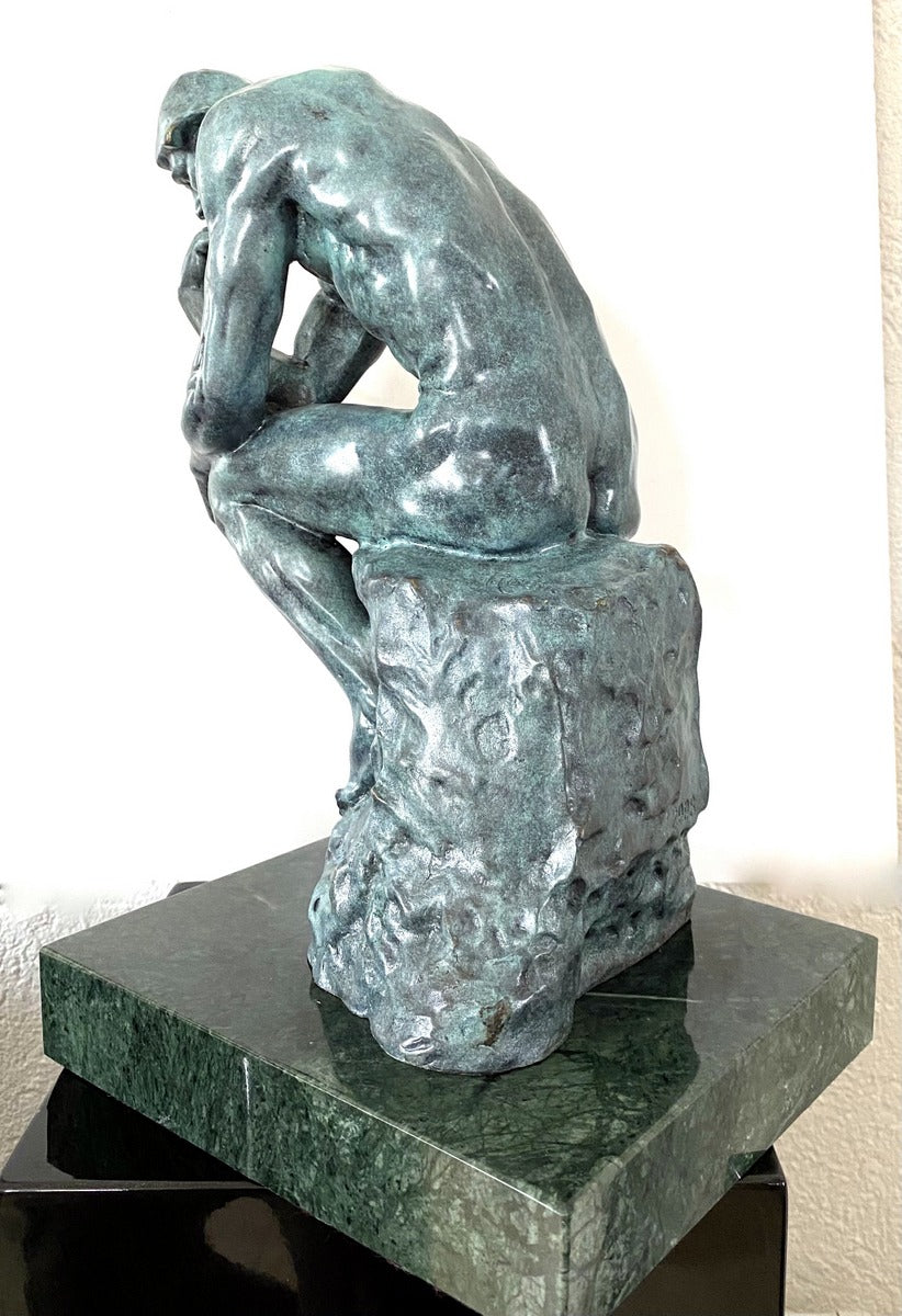 Art Moderne -Statue en Bronze - Le Penseur sur Socle en Marbre signée Rodin