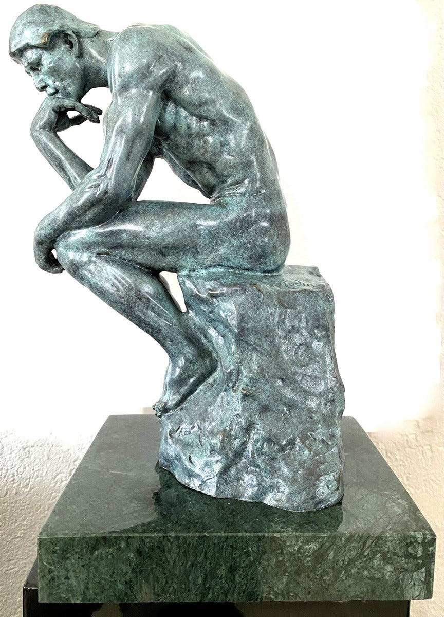 Moderne Kunst -Bronze Statue - Der Denker auf Marmorsockel signiert Rodin