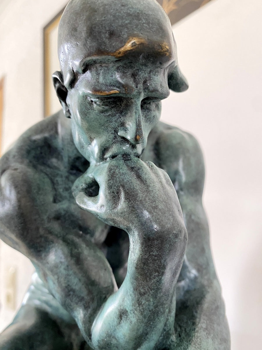 Art Moderne -Statue en Bronze - Le Penseur sur Socle en Marbre signée Rodin