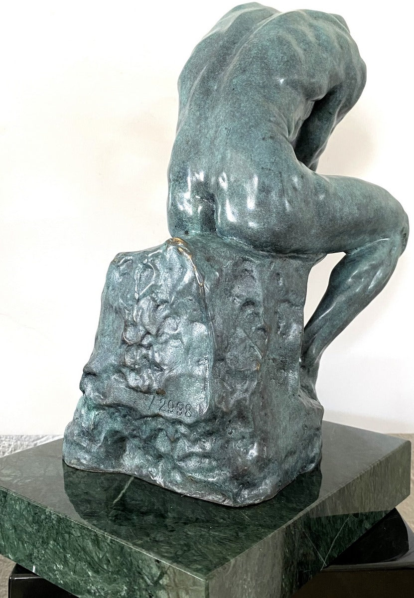 Art Moderne -Statue en Bronze - Le Penseur sur Socle en Marbre signée Rodin
