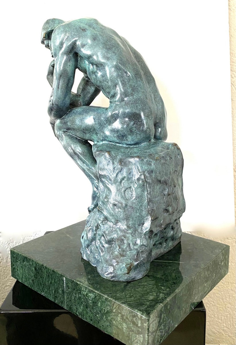 Art Moderne -Statue en Bronze - Le Penseur sur Socle en Marbre signée Rodin