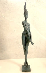 Large bronze statue -nude with artist signature on wooden base