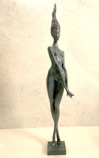 Large bronze statue -nude with artist signature on wooden base