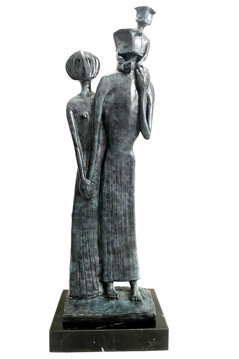 Abstrakte Bronzefigur - Familie mit Künstlesignatur auf Marmor Handgefertigt