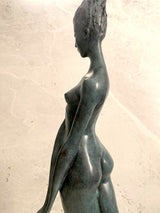 Large bronze statue -nude with artist signature on wooden base