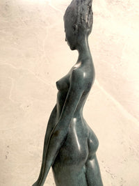 Large bronze statue -nude with artist signature on wooden base