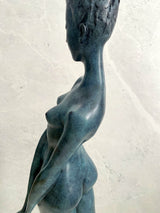 Large bronze statue -nude with artist signature on wooden base