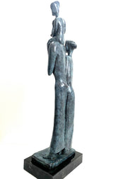 Abstrakte Bronzefigur - Familie mit Künstlesignatur auf Marmor Handgefertigt