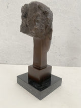 Moderne Kunst Modigliani Kopf Büste Bronzefigur mit Künstlersignatur auf Marmorsockel