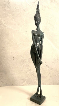 Large bronze statue -nude with artist signature on wooden base