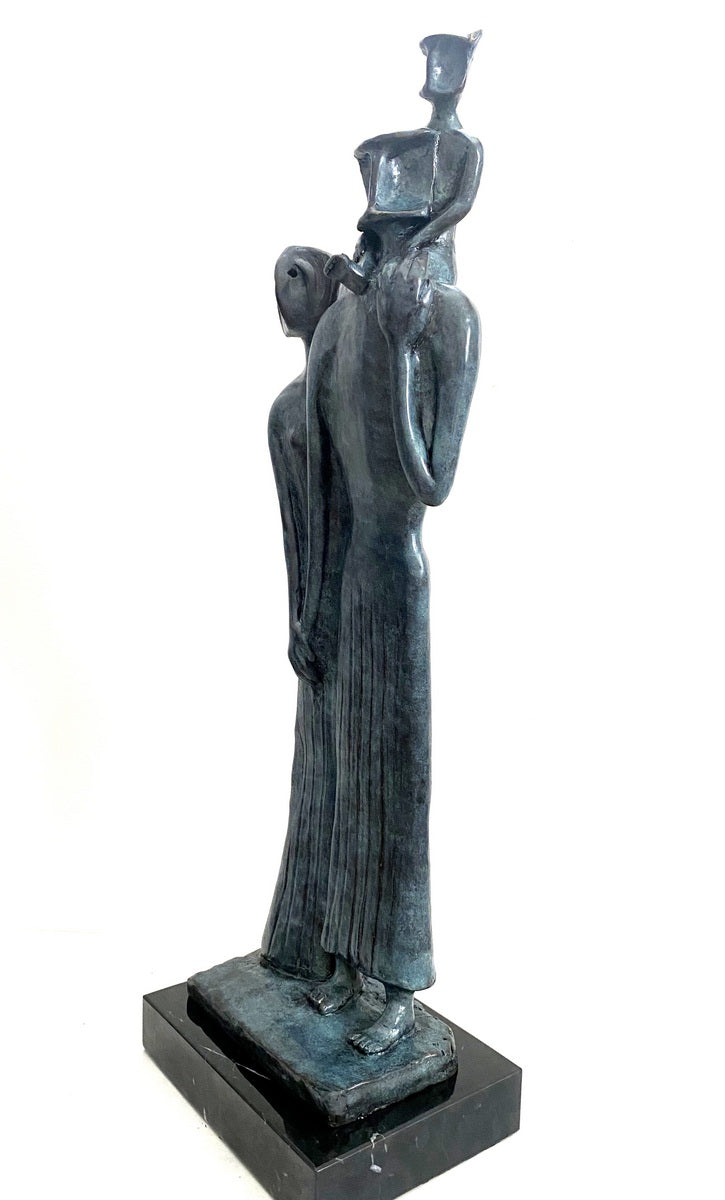 Abstrakte Bronzefigur - Familie mit Künstlesignatur auf Marmor Handgefertigt