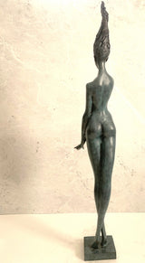 Large bronze statue -nude with artist signature on wooden base