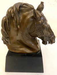 Tierfigur- Bronzeskulptur- Bronze Pferd Büste  auf Marmorsockel