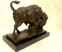 Tierskulptur - Massiver Bison aus Bronze auf Marmorsockel-Bronzefigur