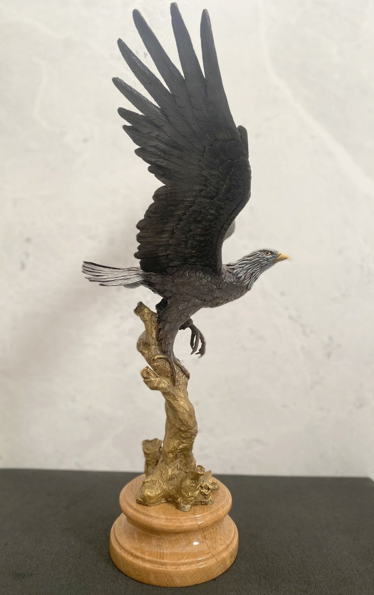 Bronzefigur -Tierfigur -Bronze Adler auf Marmorsockel mit Künstlersignatur