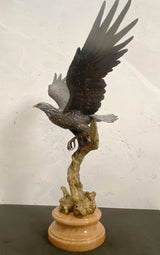 Bronzefigur -Tierfigur -Bronze Adler auf Marmorsockel mit Künstlersignatur