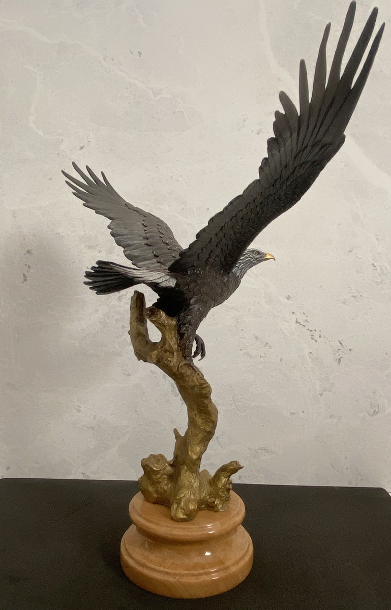Bronzefigur -Tierfigur -Bronze Adler auf Marmorsockel mit Künstlersignatur