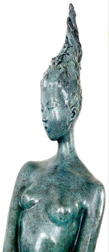Large bronze statue -nude with artist signature on wooden base