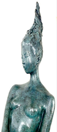 Large bronze statue -nude with artist signature on wooden base