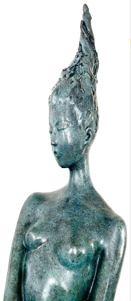 Large bronze statue -nude with artist signature on wooden base