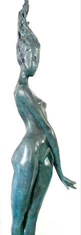Large bronze statue -nude with artist signature on wooden base