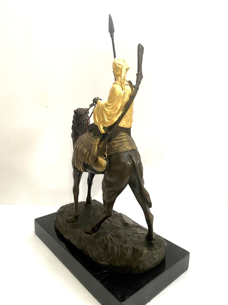 Orient Bronzefigur Beduine mit Kamel nach Franz Bergmann auf Marmor- Blattgold