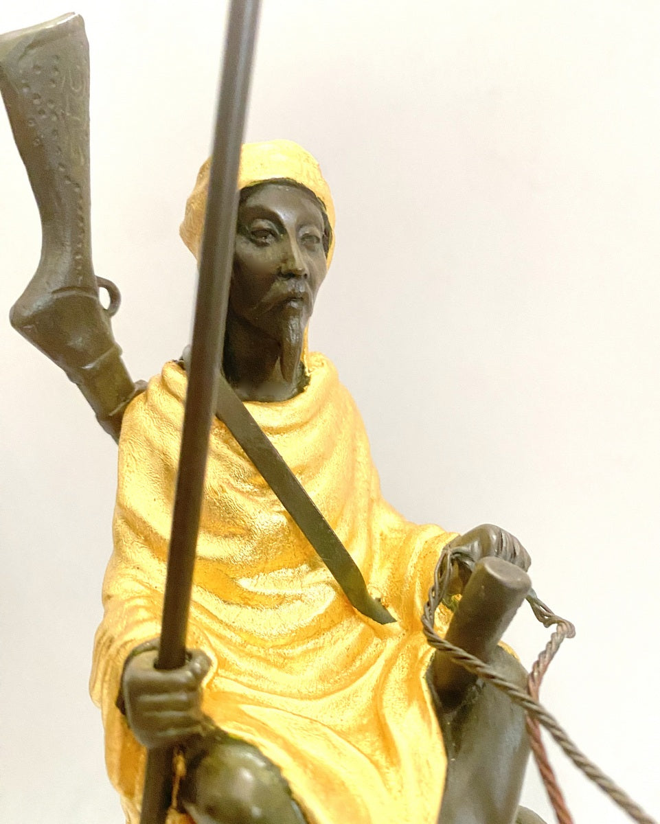 Orient Bronzefigur Beduine mit Kamel nach Franz Bergmann auf Marmor- Blattgold