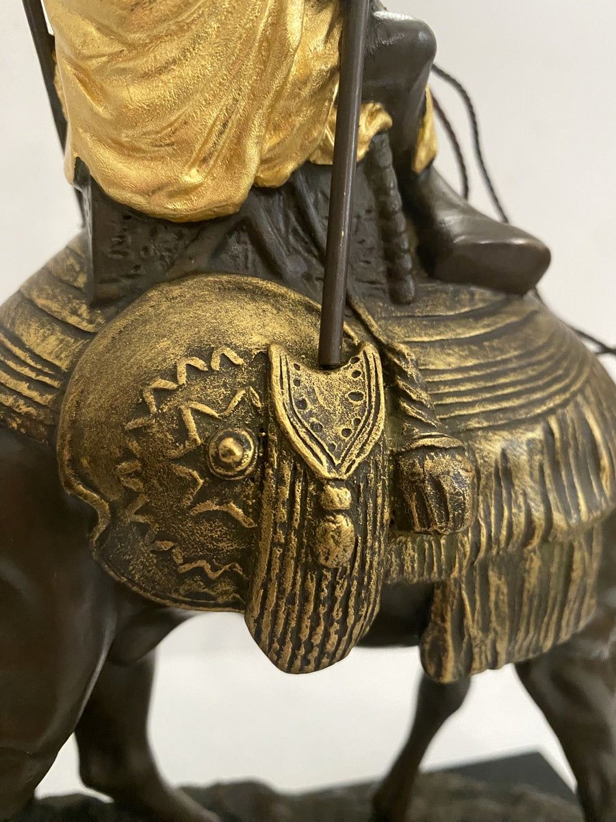 Orient Bronzefigur Beduine mit Kamel nach Franz Bergmann auf Marmor- Blattgold