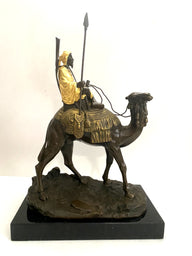 Orient Bronzefigur Beduine mit Kamel nach Franz Bergmann auf Marmor- Blattgold