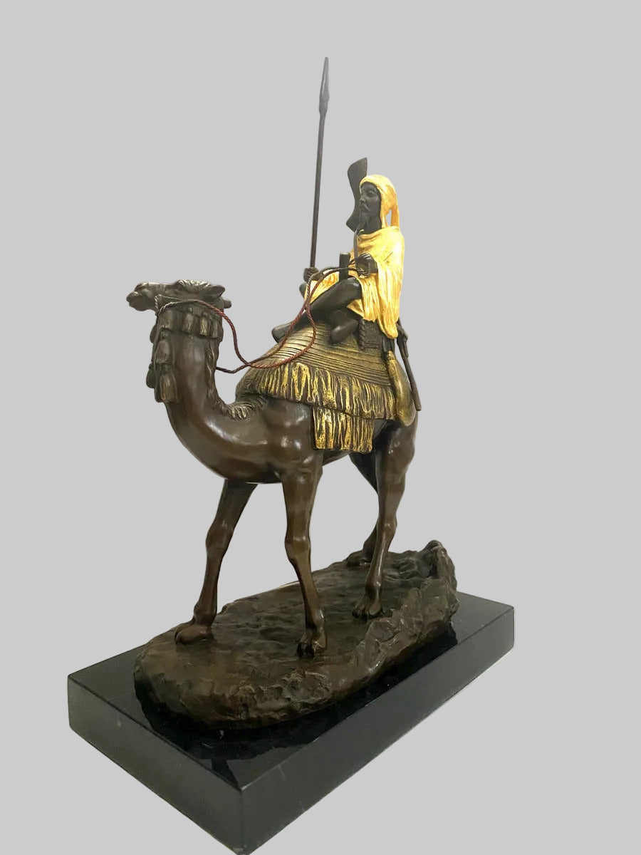 Orient Bronzefigur Beduine mit Kamel nach Franz Bergmann auf Marmor- Blattgold