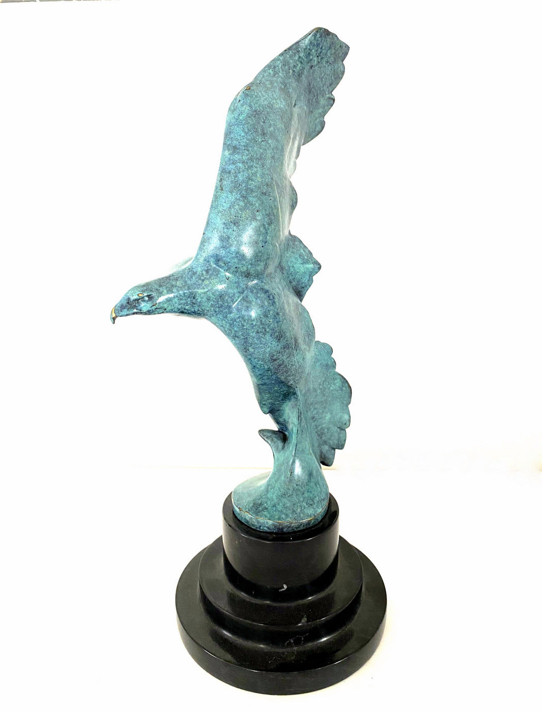 Bronze figure Flying Eagle made of bronze with artist signature on marble base